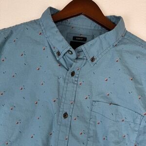 Prana Broderick Button Up Shirt Mens‎ XL Slim Fit Short Sleeve Cherries